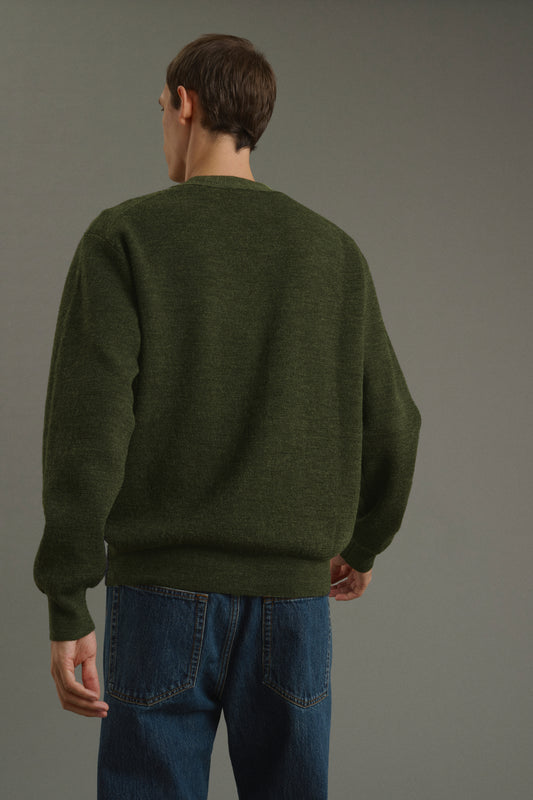 Cardigan Romeo - Dark Khaki - Wool - Men
