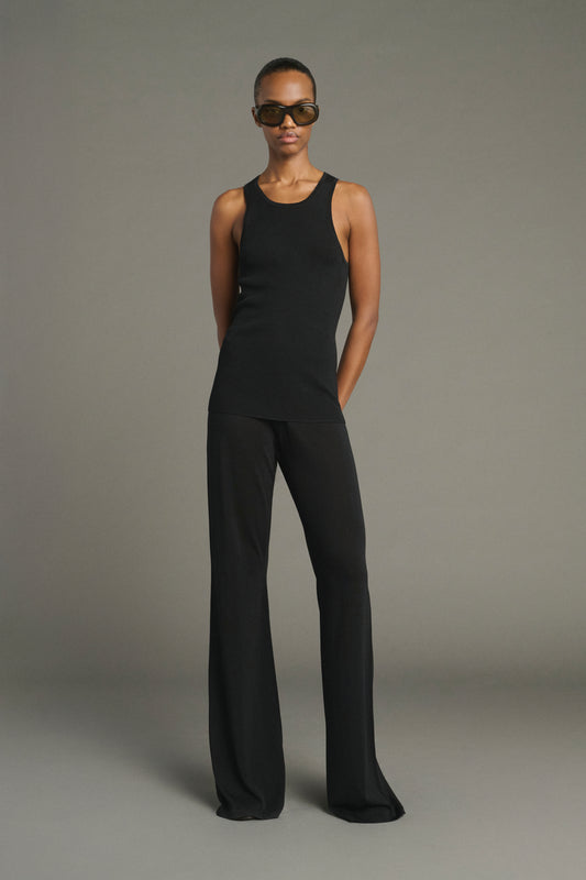 Kyle trousers - Women's black wool and silk flared trousers - Soeur