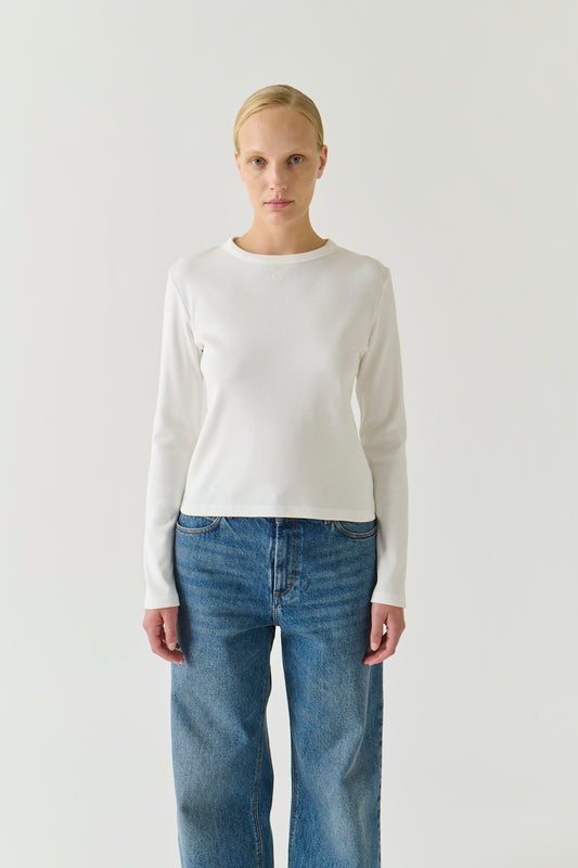 Flavie T-Shirt - White Organic Cotton Long Sleeves - Soeur