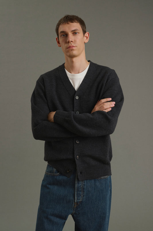 Cardigan Romeo - Charcoal Grey - Wool - Men