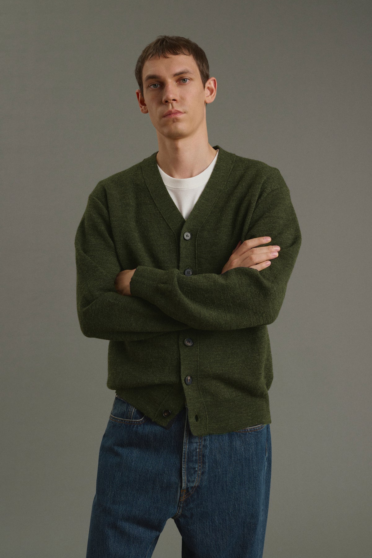 Cardigan Romeo - Dark Khaki - Wool - Men vue 2
