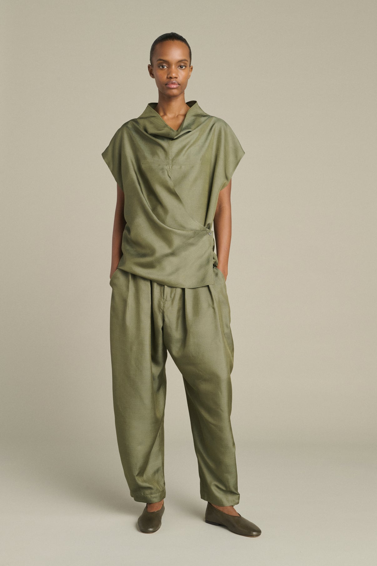Kora blouse - Sage Green - Silk - Women vue 3