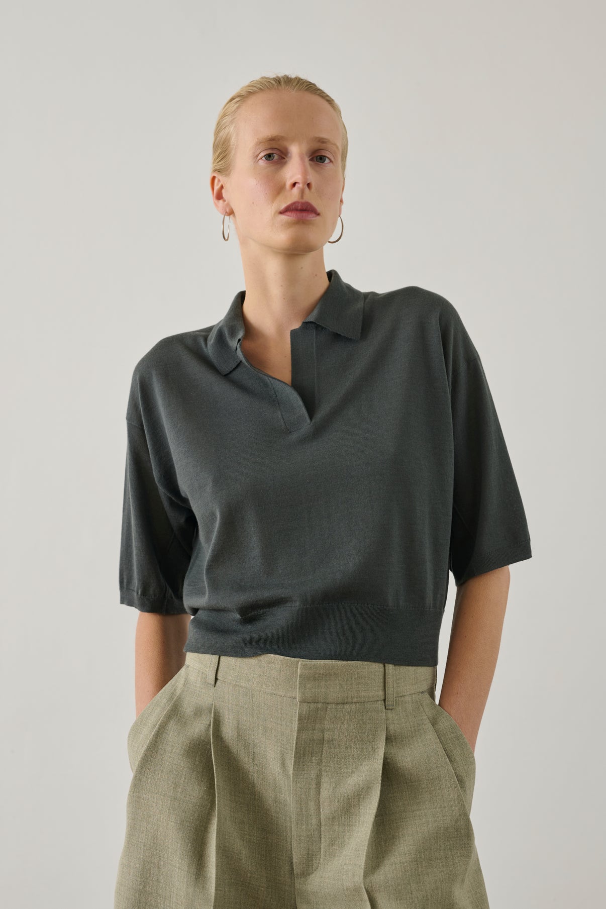 Elton Polo - Grey/Blue - Merino Wool - Women vue 1