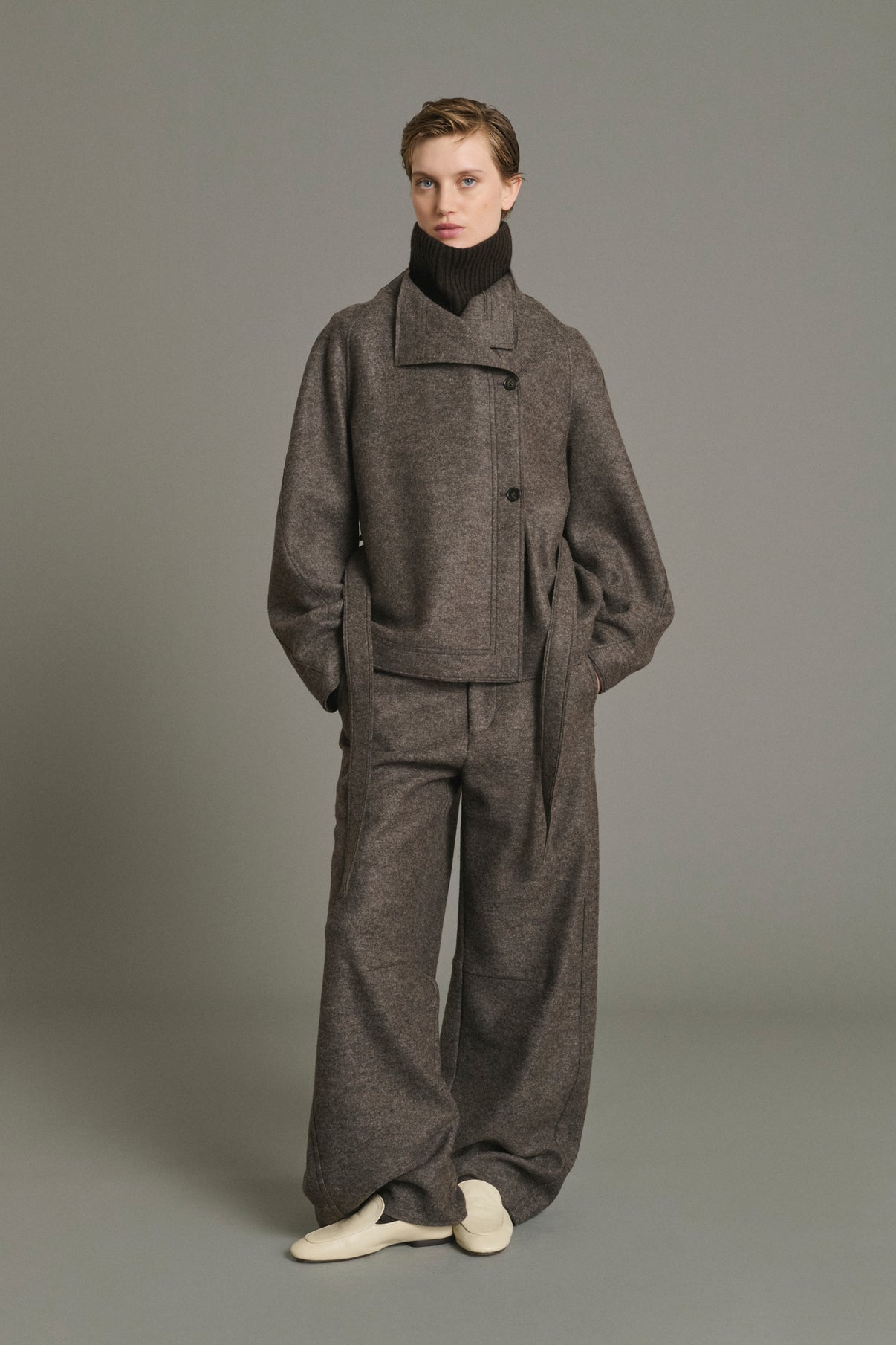 Jacket Theia - Chiné Taupe - Wool - Women vue 3
