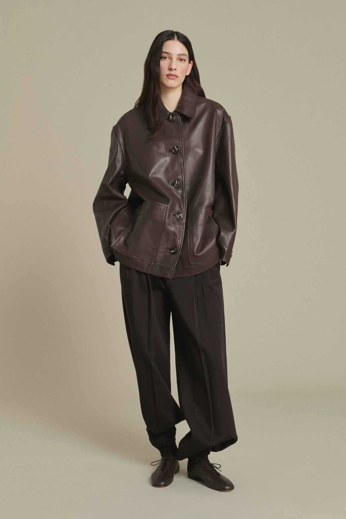 Vincenzo Jacket - Taupe Smooth Leather Women - Soeur vue 1