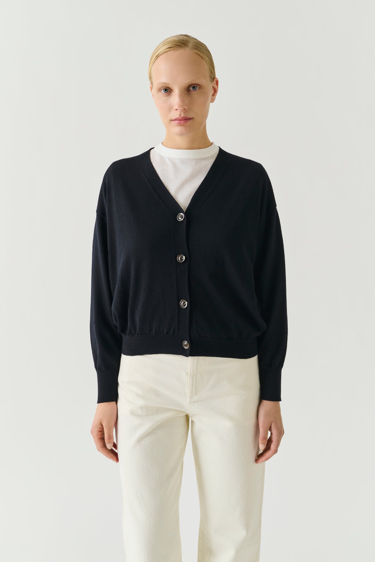 Cardigan Idem - Black - Merino Wool - Women vue 1