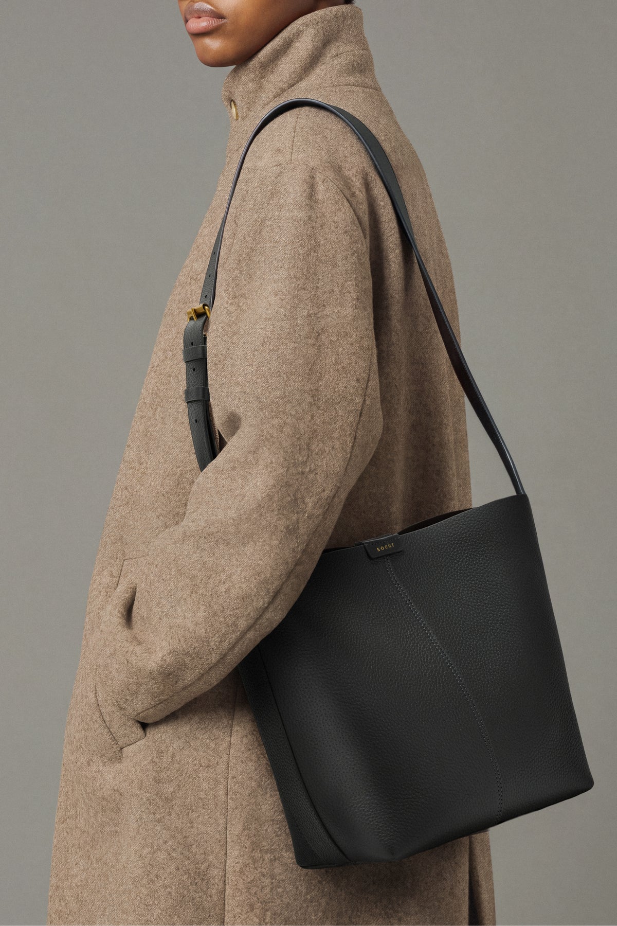 Saudade Mini bucket bag - Steel grained leather - Soeur vue 2